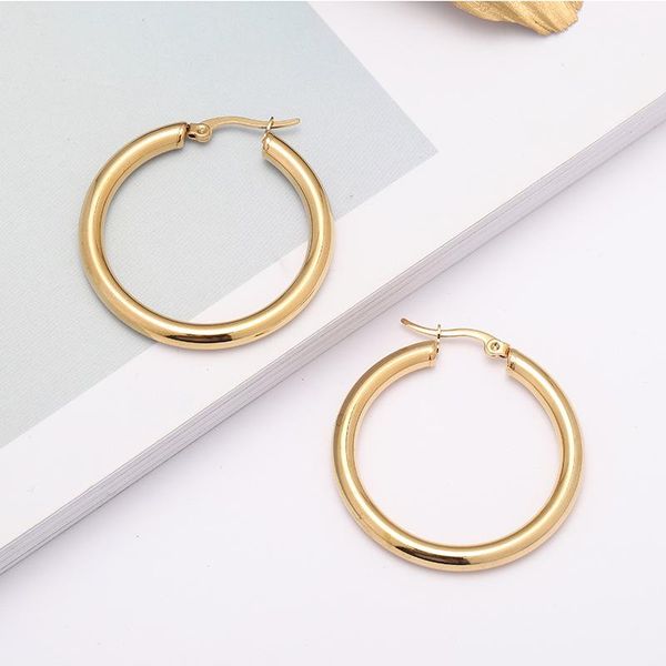 hoop & huggie gold-color ip plating 316 stainless steel round 5mm 30/40/50mm earrings no fade allergy classical brief style, Golden;silver
hoop & huggie gold-color ip plating 316 stainless steel round 5mm 30/40/50mm earrings no fade allergy classical brief style, Golden;silver