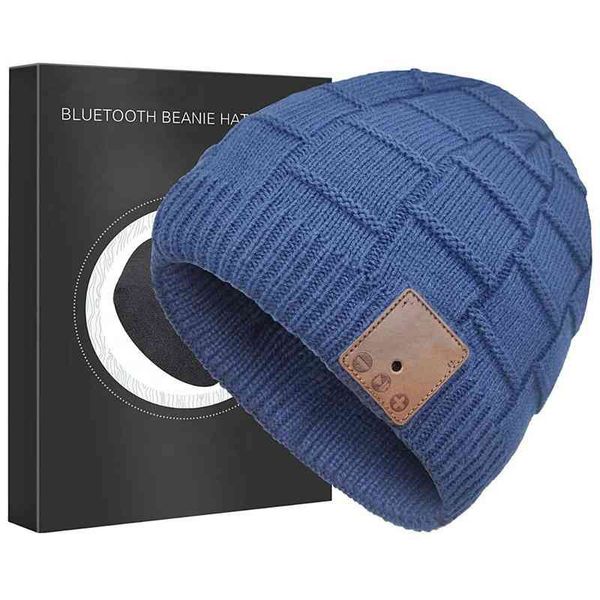 

wirelsbluetooth music hat beanie cap earphone headphone smart headset speaker with mic sport knitted hats bt christmas gift, Blue;gray