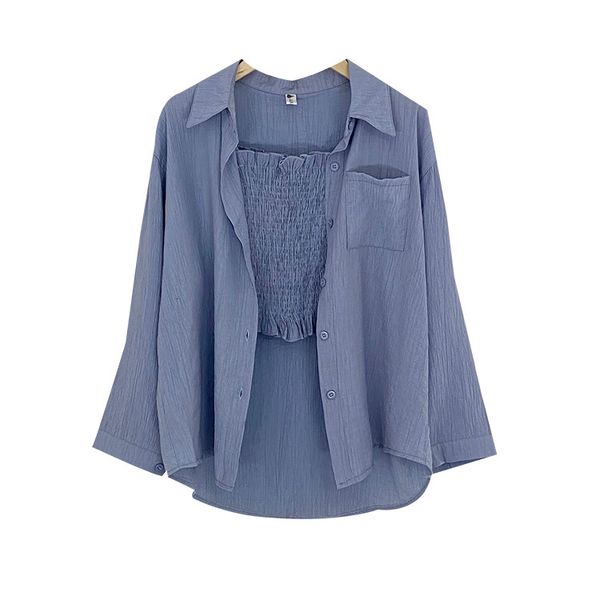 women's blouses & shirts summer design sense bottoming sling short vest lapel loose solid color chiffon shirt two-piece female, White
women's blouses & shirts summer design sense bottoming sling short vest lapel loose solid color chiffon shirt two-piece female, White