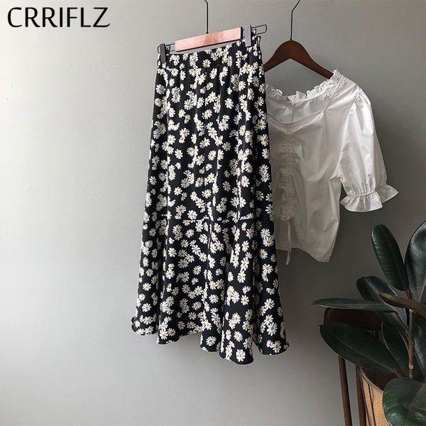 summer print skirt women casual a-line black midi skirts