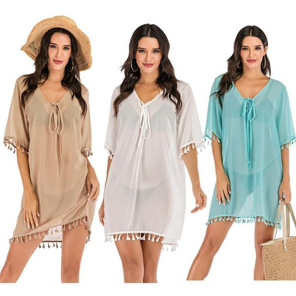 tassel chiffon see through v neck swimwear cover ups women bikini bathing suit swim up kaftan ladies beach dress women's, White;black
tassel chiffon see through v neck swimwear cover ups women bikini bathing suit swim up kaftan ladies beach dress women's, White;black