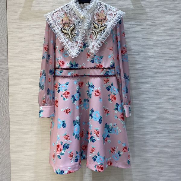 spring runway embroidered lace collar floral print dress ladies'clothes elegant party robe, Black;gray
spring runway embroidered lace collar floral print dress ladies'clothes elegant party robe, Black;gray