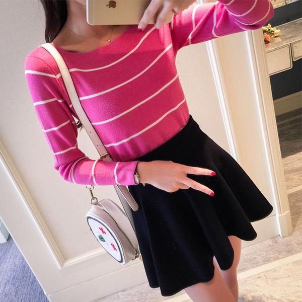 women's sweaters 2021 spring autumn striped sweater female loose long-sleeved one word collar knit pullover cc298, White;black
women's sweaters 2021 spring autumn striped sweater female loose long-sleeved one word collar knit pullover cc298, White;black