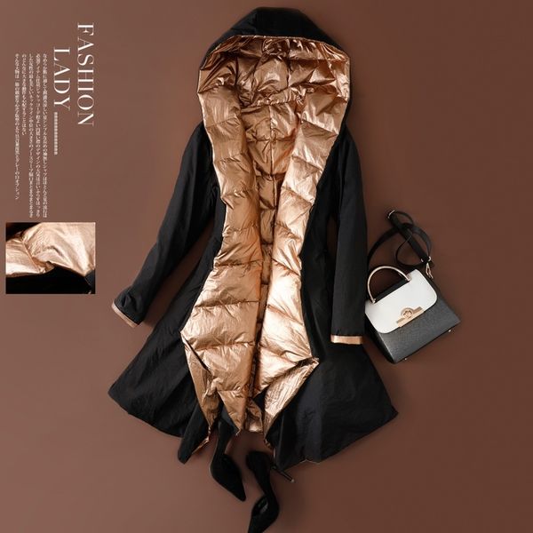 women's new slim, irregular, thickened, medium and long, bright face down jacket on both sides, Black
women's new slim, irregular, thickened, medium and long, bright face down jacket on both sides, Black