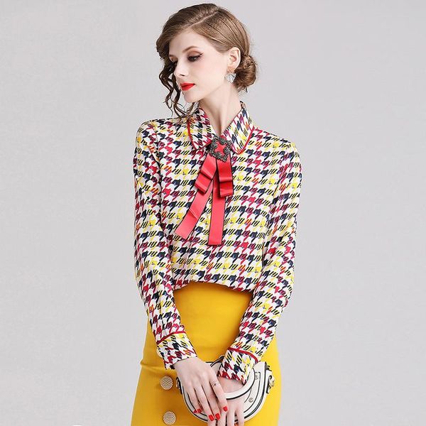 women's blouses & shirts jsxdhk runway desinger houndstooth blouse 2021 fashion diamonds bow plaid prit long sleeve shirt blusas office, White
women's blouses & shirts jsxdhk runway desinger houndstooth blouse 2021 fashion diamonds bow plaid prit long sleeve shirt blusas office, White