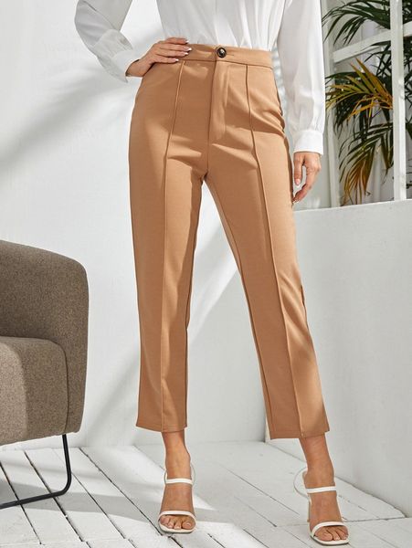 zipper fly seam front crop tapered pants k0et#, Black;white