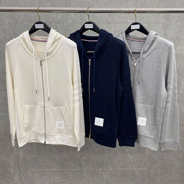 autumn tb dark bar sweater couple honeycomb mesh knitted zipper hoodie yarn dyed jacket, White;black
autumn tb dark bar sweater couple honeycomb mesh knitted zipper hoodie yarn dyed jacket, White;black