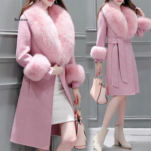 women's wool & blends woolen coat women winter korean long slim show thin fur collar jacket with belt fashion pink blend feminina, Black
women's wool & blends woolen coat women winter korean long slim show thin fur collar jacket with belt fashion pink blend feminina, Black