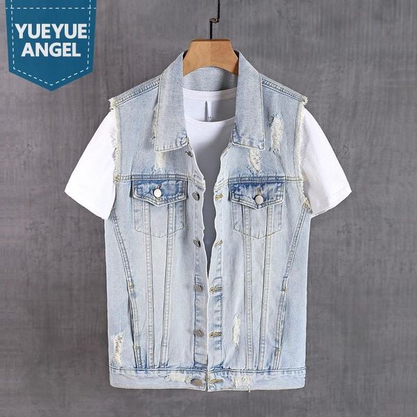 vintage light blue denim vest men japanese hole ripped slim fit sleeveless waistcoat cotton single breasted summer mens vests men's, Black;white
vintage light blue denim vest men japanese hole ripped slim fit sleeveless waistcoat cotton single breasted summer mens vests men's, Black;white