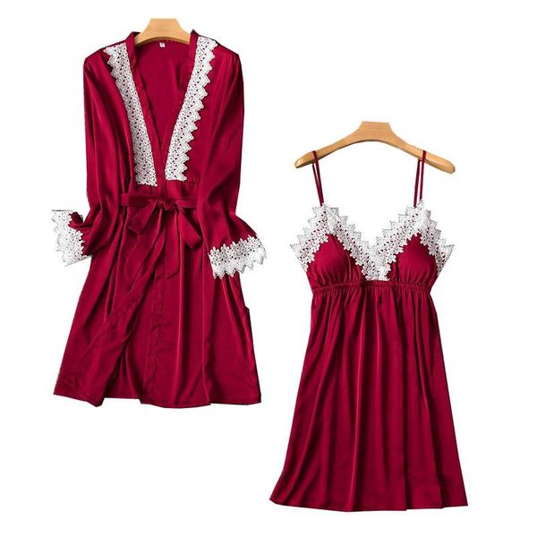 spring and summer ladies silk satin robes 2pcs silky smooth sleepwear women cardigan+dress pajama set soft homewer women's, Black;red
spring and summer ladies silk satin robes 2pcs silky smooth sleepwear women cardigan+dress pajama set soft homewer women's, Black;red