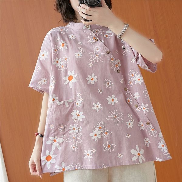 oversized women cotton linen casual shirts new summer vintage style stand collar floral print loose female s3126 210412, White
oversized women cotton linen casual shirts new summer vintage style stand collar floral print loose female s3126 210412, White