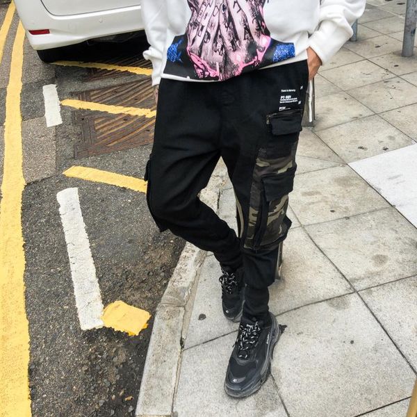 men's pants men camouflage patchwork multi-pocket slim casual high street hip hop cotton drawstring male jogger trousers, Black
men's pants men camouflage patchwork multi-pocket slim casual high street hip hop cotton drawstring male jogger trousers, Black
