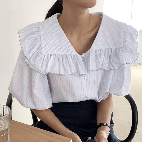 summer fashion temperament elegant simple ruffles lapel loose single-breasted striped puff sleeve shirt 16f1203 210510, White
summer fashion temperament elegant simple ruffles lapel loose single-breasted striped puff sleeve shirt 16f1203 210510, White
