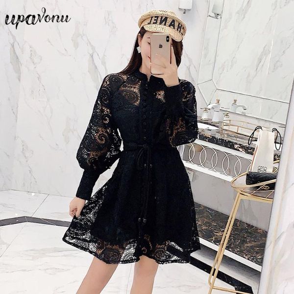 casual dresses 2021 autumn lace embroidery mini dress vestidos fashion hollow lantern sleeve single breasted lace-up party, Black;gray
casual dresses 2021 autumn lace embroidery mini dress vestidos fashion hollow lantern sleeve single breasted lace-up party, Black;gray