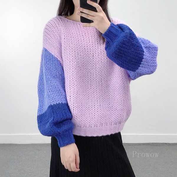 women's sweaters color block purple sweater lazy oaf crop women autumn winter pullover thick o-neck lantern sleeve jumpers, White;black
women's sweaters color block purple sweater lazy oaf crop women autumn winter pullover thick o-neck lantern sleeve jumpers, White;black