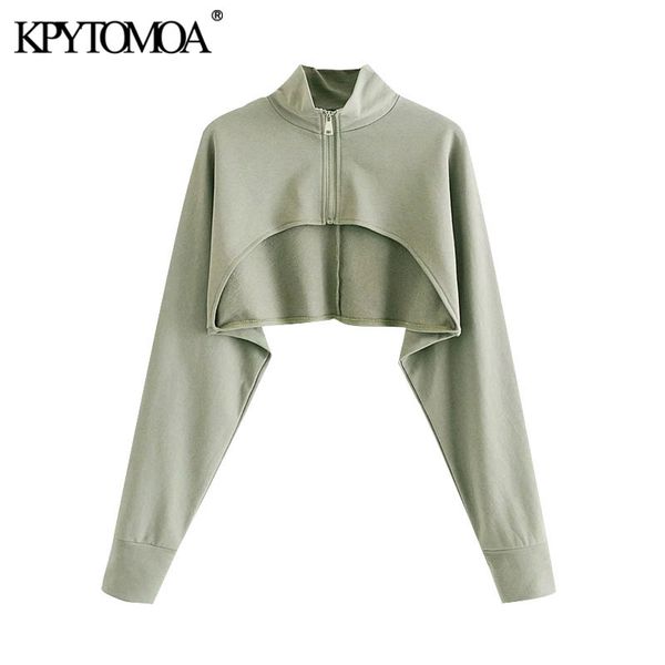 women fashion with zipper asymmetric cropped sweatshirt vintage high neck long sleeve pullovers chic 210416, Black
women fashion with zipper asymmetric cropped sweatshirt vintage high neck long sleeve pullovers chic 210416, Black