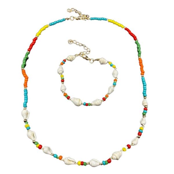 chains beaded shell necklace and bracelet set suitable for ladies girls handmade colored seed necklaces bohemia, Silver
chains beaded shell necklace and bracelet set suitable for ladies girls handmade colored seed necklaces bohemia, Silver