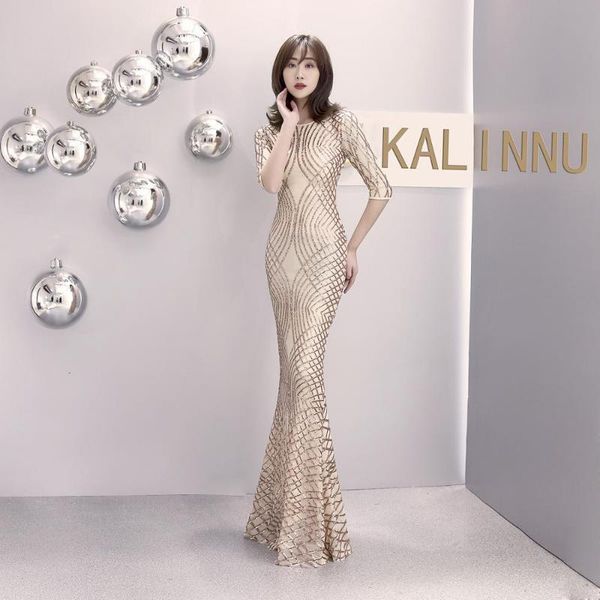 party dresses 2021 women's elegant mermaid champagne sequins dress half sleeve evening long prom lf298, White;black
party dresses 2021 women's elegant mermaid champagne sequins dress half sleeve evening long prom lf298, White;black