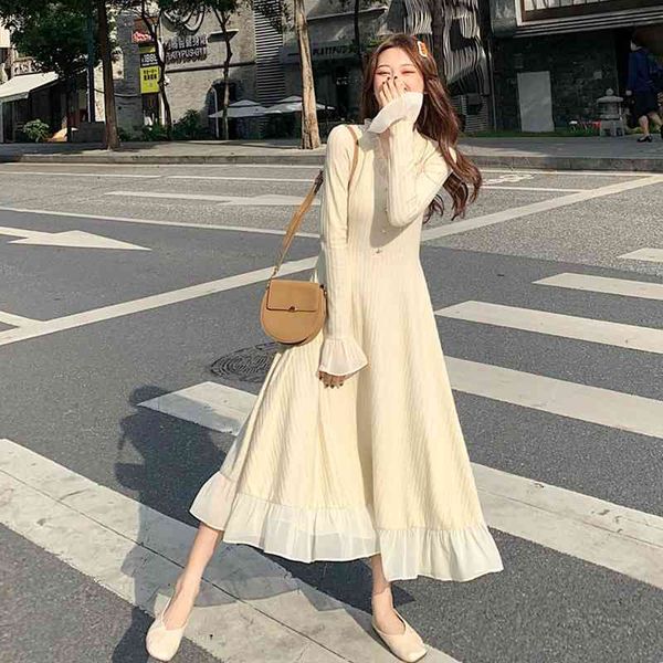 werueruyu autumn winter cashmere bottom knit dress over the knee women's loose cover head in the long thick v necked dress 210608, Black;gray
werueruyu autumn winter cashmere bottom knit dress over the knee women's loose cover head in the long thick v necked dress 210608, Black;gray