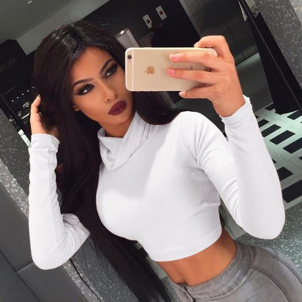 long sleeve sim cropped womens t shirts skinny turtleneck streetwear short tee, White
long sleeve sim cropped womens t shirts skinny turtleneck streetwear short tee, White