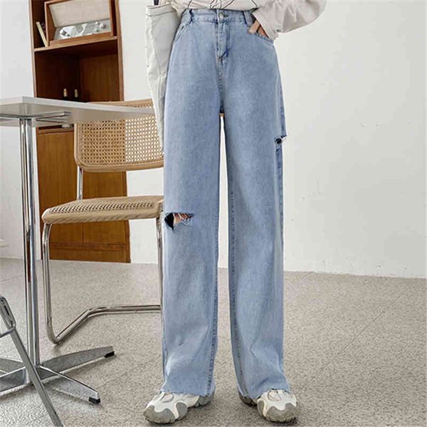 women's jeans jeans with high waist, worn out, hong kong style, broad, spring and autumn, loose, slimming gejv, Blue
women's jeans jeans with high waist, worn out, hong kong style, broad, spring and autumn, loose, slimming gejv, Blue