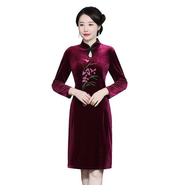 casual dresses fashion women's dress spring autumn winter elegance ladies qi pao long sleeve embroidered gold velvet cheongsam vestidos, Black;gray
casual dresses fashion women's dress spring autumn winter elegance ladies qi pao long sleeve embroidered gold velvet cheongsam vestidos, Black;gray