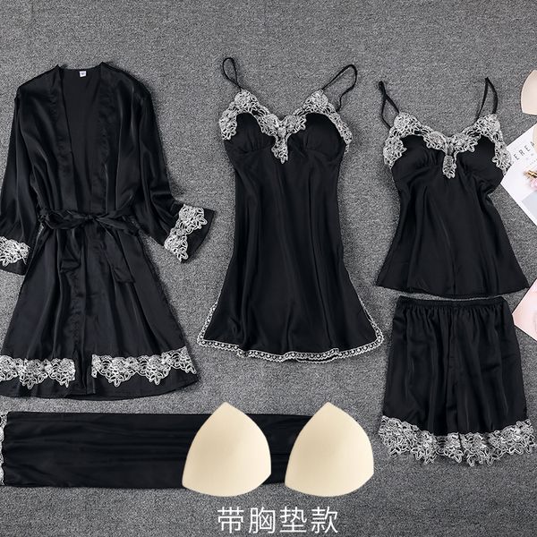 autumn 5pc satin robe sleep suit silk lace pajamas gown set womens v-neck cami nighties wear pijama spring home nightwear, Black;red
autumn 5pc satin robe sleep suit silk lace pajamas gown set womens v-neck cami nighties wear pijama spring home nightwear, Black;red
