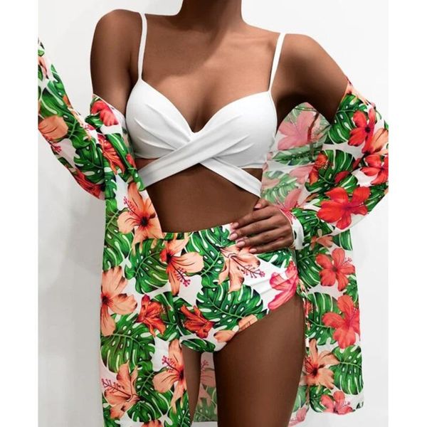 women's swimwear print floral large swimsuits 3 pcs beach bikinis set push up female plus size bather swim wear women bathing suit 2021, White;black
women's swimwear print floral large swimsuits 3 pcs beach bikinis set push up female plus size bather swim wear women bathing suit 2021, White;black