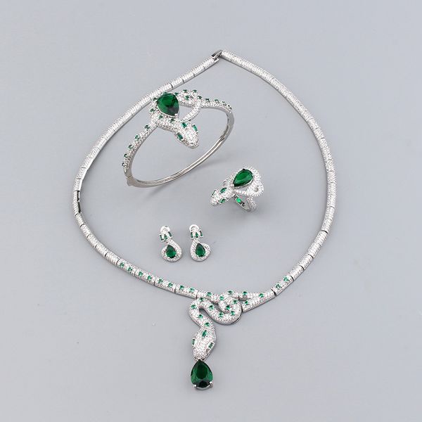 new european and american retro snake bracelet emerald embellishment ring earring set banquet women's necklace luxury designer, Black
new european and american retro snake bracelet emerald embellishment ring earring set banquet women's necklace luxury designer, Black