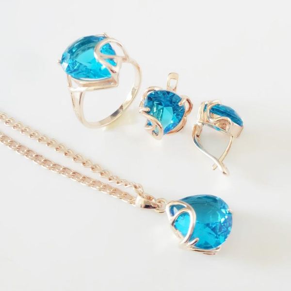 earrings & necklace anniversary jewelry sets romantic style rose 585 gold color women blue cubic zirconia necklace/ring/earring, Silver
earrings & necklace anniversary jewelry sets romantic style rose 585 gold color women blue cubic zirconia necklace/ring/earring, Silver