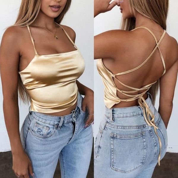 women's tanks & camis fashion women style satin silk backless back bandage vest blouse strappy summer beach cami tank, White
women's tanks & camis fashion women style satin silk backless back bandage vest blouse strappy summer beach cami tank, White