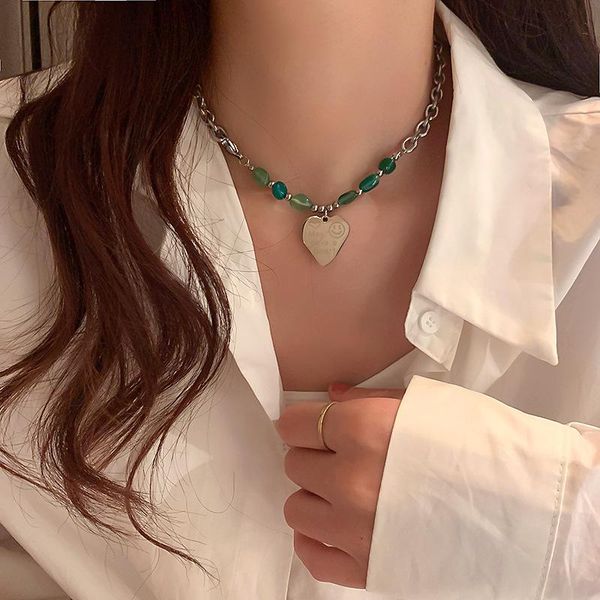 chokers minar trendy green color natural stone pendant necklace for women chunky chain letter love heart titanium steel choker necklaces, Golden;silver
chokers minar trendy green color natural stone pendant necklace for women chunky chain letter love heart titanium steel choker necklaces, Golden;silver
