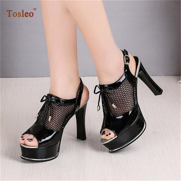 platform sandals women patent leather heel, Black