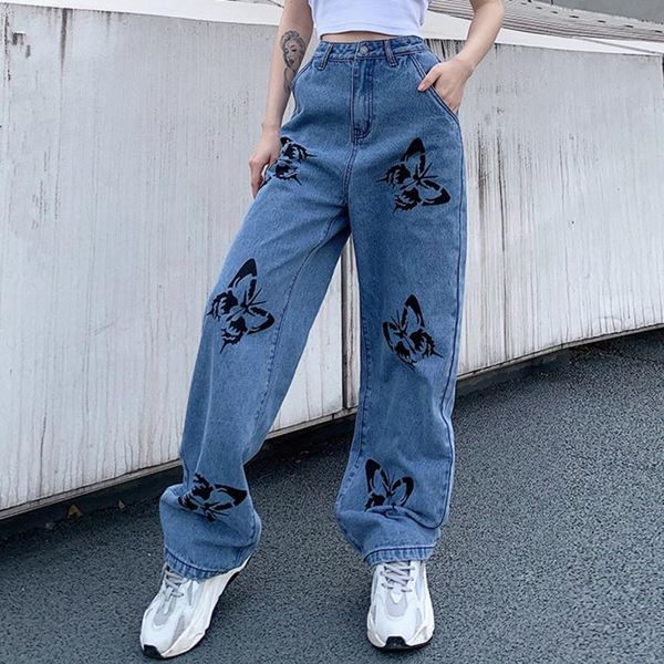 women's jeans 2021 summer vintage woman long trousers cowboy female loose streetwear butterfly print pants, Blue
women's jeans 2021 summer vintage woman long trousers cowboy female loose streetwear butterfly print pants, Blue
