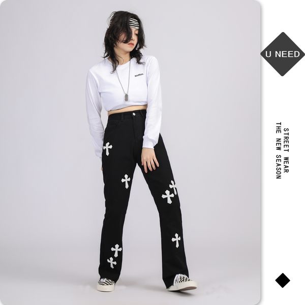 crosin high street vibe style cross embroidered micro raspberry pants destroy burr fried street jeans women's casual brand 1926, White;black
crosin high street vibe style cross embroidered micro raspberry pants destroy burr fried street jeans women's casual brand 1926, White;black