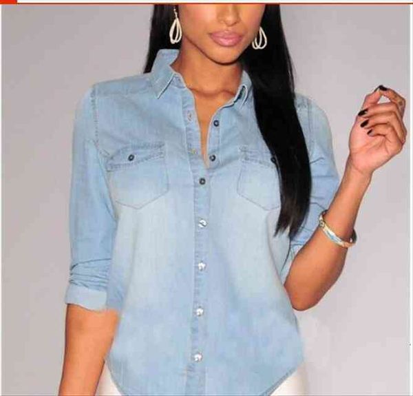 spring casual cowboy shirt female demin long sleeve turn-down collar long shirt vintage pocket jean blue blouse, White
spring casual cowboy shirt female demin long sleeve turn-down collar long shirt vintage pocket jean blue blouse, White