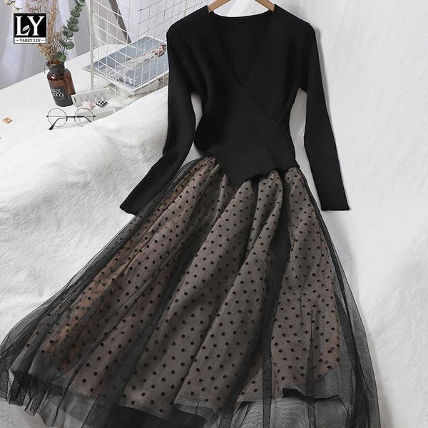 ly varey lin autumn women knitted tulle patchwork dresses elegant long sleeve polka dot a line black slim 210526, Black;gray
ly varey lin autumn women knitted tulle patchwork dresses elegant long sleeve polka dot a line black slim 210526, Black;gray
