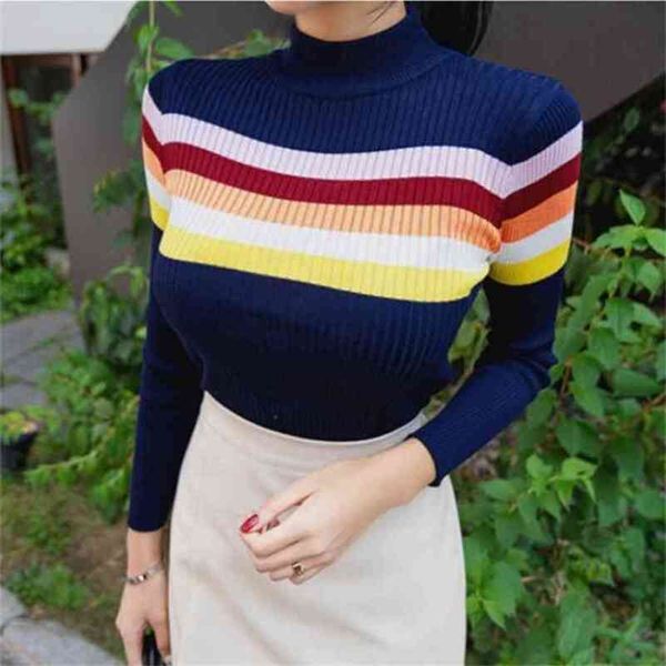 fall winter temperament ol slim rainbow stripes knitted sweater long sleeve stretch pullover bottoming women 210602, White;black
fall winter temperament ol slim rainbow stripes knitted sweater long sleeve stretch pullover bottoming women 210602, White;black