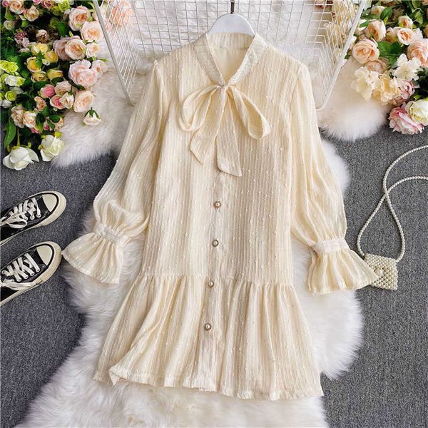 autumn sweet black/beige bow collar mermaid mini dress for women elegant flare long sleeve single breasted loose vestidos 2020 y0603, Black;gray
autumn sweet black/beige bow collar mermaid mini dress for women elegant flare long sleeve single breasted loose vestidos 2020 y0603, Black;gray