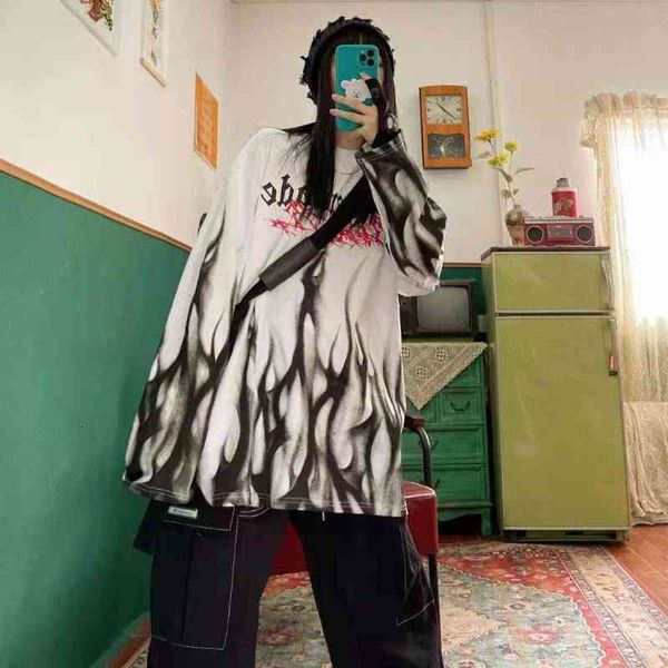women hoodie retro european and american high street loose long sleeve round neck hoodies flame print y2k pullover grunge wear, Black
women hoodie retro european and american high street loose long sleeve round neck hoodies flame print y2k pullover grunge wear, Black