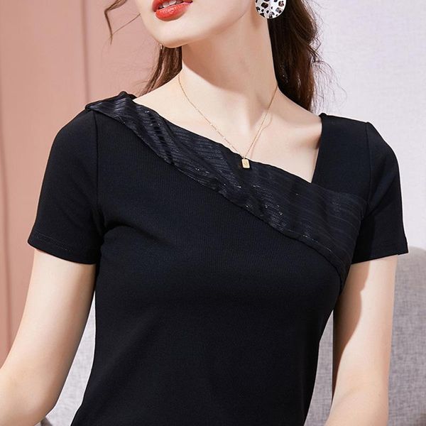 women's t-shirt 2021 summer short sleeve skew collar shirt elegant slim solid color plus size camisetas de mujer, White
women's t-shirt 2021 summer short sleeve skew collar shirt elegant slim solid color plus size camisetas de mujer, White