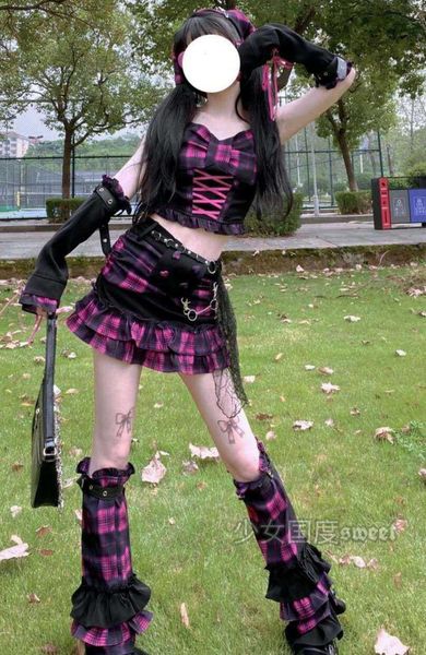 original design harajuku japanese women dress plaid skirt and set girl punk black pink with chains sweet soft summer, White
original design harajuku japanese women dress plaid skirt and set girl punk black pink with chains sweet soft summer, White