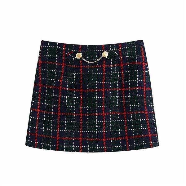 skirts spring autumn fashion button chain za plaid mini female elegant high waist woolen suit short skirt chic femme mvf8, Black 
skirts spring autumn fashion button chain za plaid mini female elegant high waist woolen suit short skirt chic femme mvf8, Black