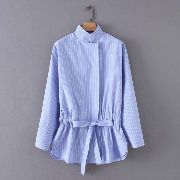 women's blouses & shirts 2021 spring summer women blue striped blouse long sleeve stand collar loose lace up bow and female camisas blu, White
women's blouses & shirts 2021 spring summer women blue striped blouse long sleeve stand collar loose lace up bow and female camisas blu, White