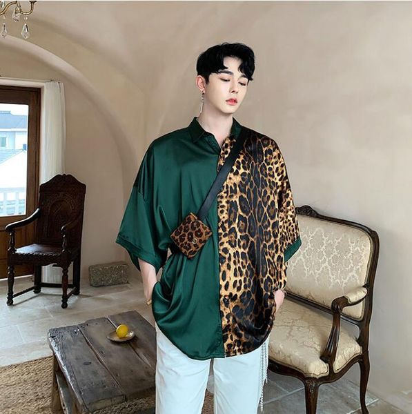 men short sleeve leopard splice match loose casual shirts male streetwear hip hop fashion stage show party dress shirt men's, White;black
men short sleeve leopard splice match loose casual shirts male streetwear hip hop fashion stage show party dress shirt men's, White;black