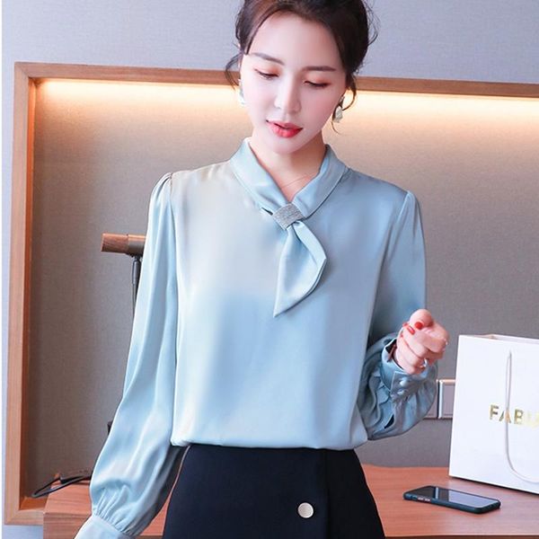 design tie satin silk shirt women blouse elegant long-sleeved solid female fashion office ladies ol work women's blouses & shirts, White
design tie satin silk shirt women blouse elegant long-sleeved solid female fashion office ladies ol work women's blouses & shirts, White