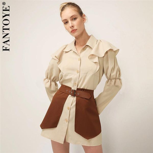 fantoye 2021 spring elegant ruffle sleeve shirt dress woman turn-down collar ruched slim mini pu corset belt streetwear casual dresses, Black;gray
fantoye 2021 spring elegant ruffle sleeve shirt dress woman turn-down collar ruched slim mini pu corset belt streetwear casual dresses, Black;gray