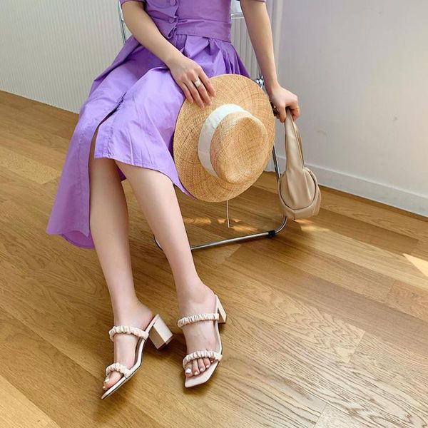 women's pleated high heels fashion slippers female solid elegant casual shoes ladies summer square toe comfortable footwear, Black
women's pleated high heels fashion slippers female solid elegant casual shoes ladies summer square toe comfortable footwear, Black