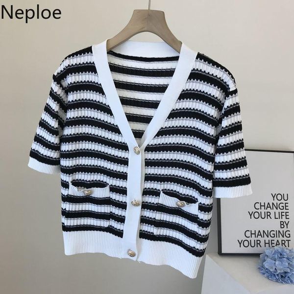 women's knits & tees neploe contrast color patchwork knitted sweater striped cardigans women v neck single breasted loose coat thin cas, White
women's knits & tees neploe contrast color patchwork knitted sweater striped cardigans women v neck single breasted loose coat thin cas, White