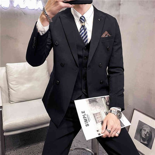 men's suits & blazers 2021 solid double breasted casual slim trend handsome three england suit parts, White;black
men's suits & blazers 2021 solid double breasted casual slim trend handsome three england suit parts, White;black